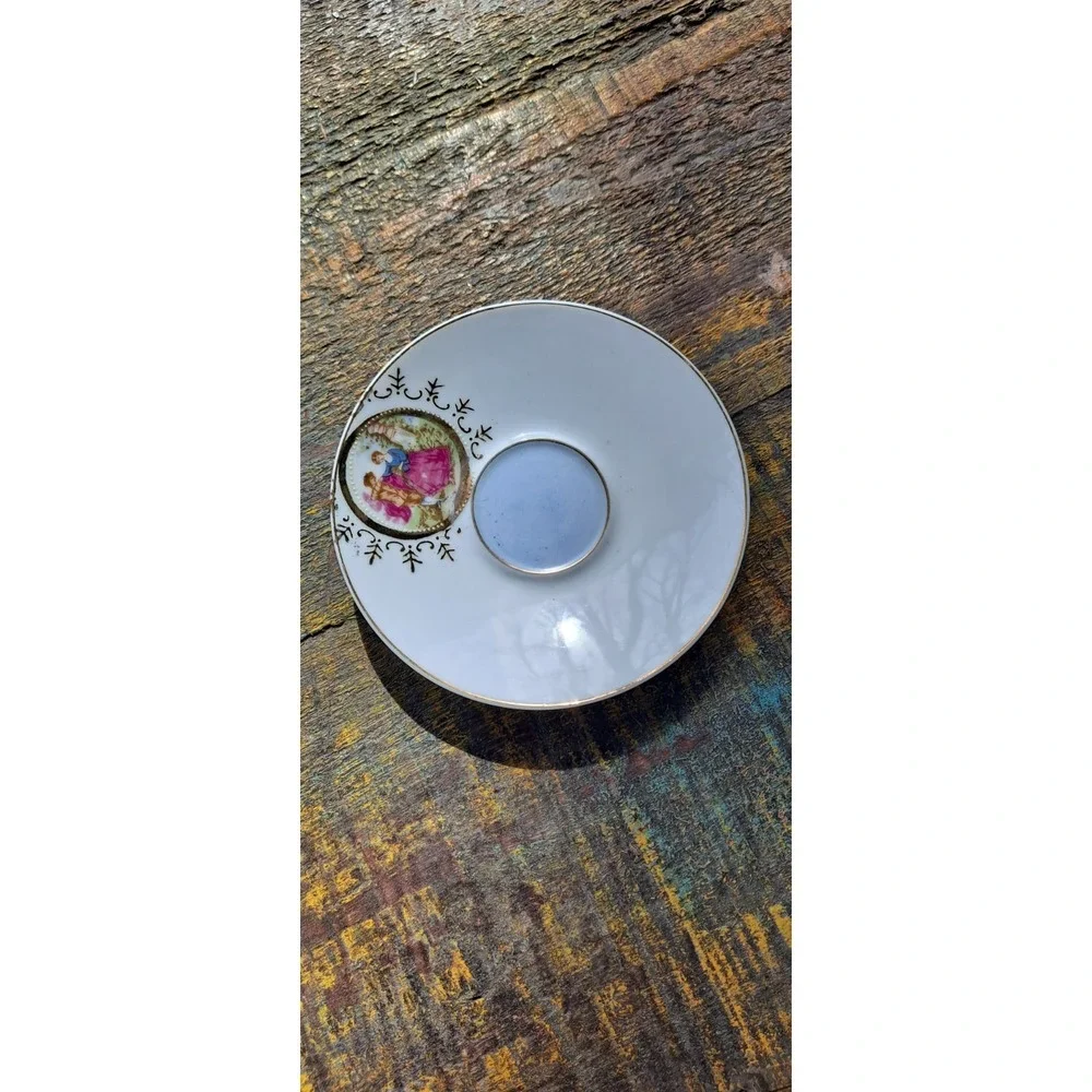 Vintage Antique Cameo French Couple Demitasse Porcelain Mini Cup & Saucer Plate